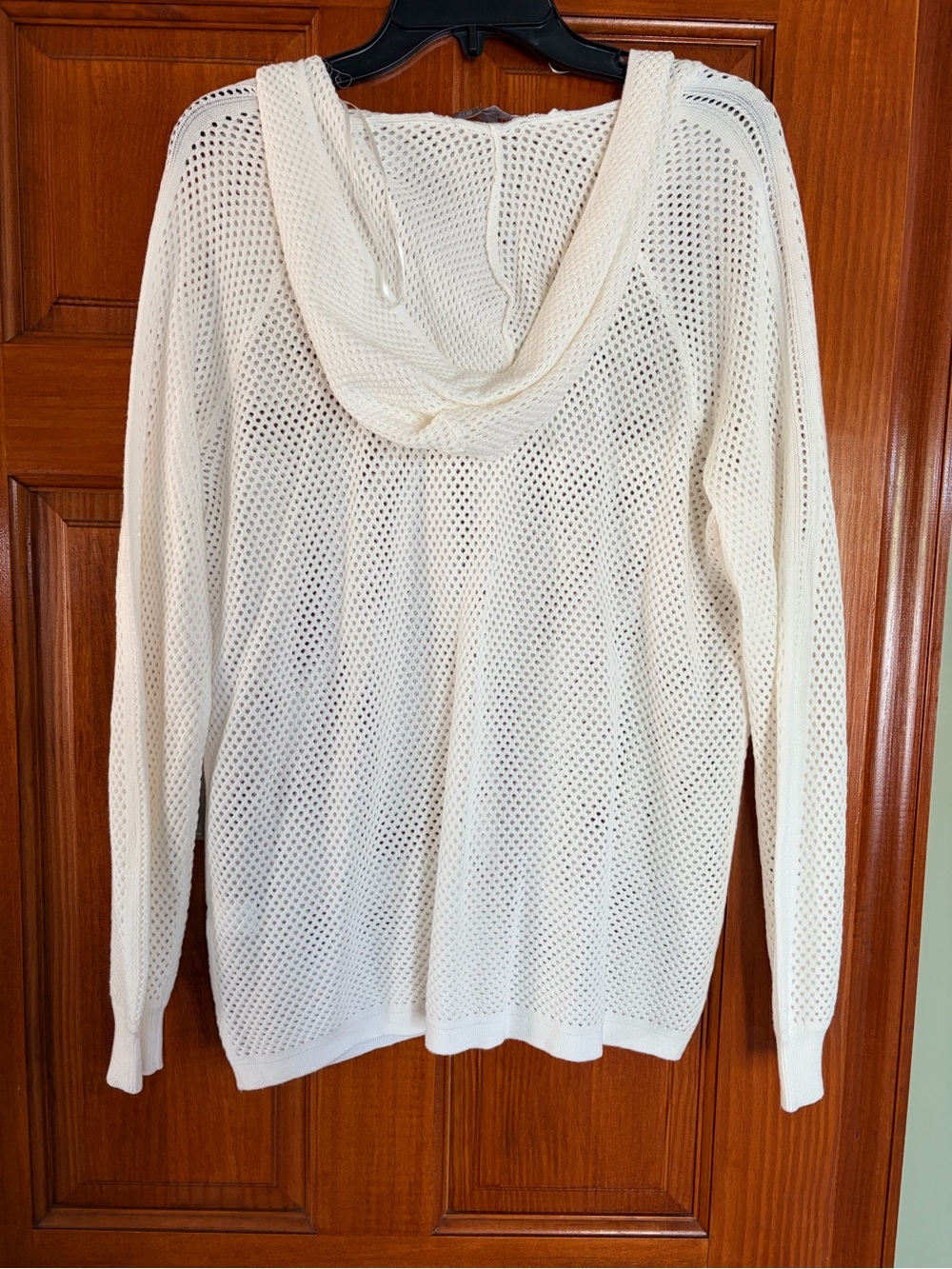Open-Knit Hooded Beach Coverup in Cream